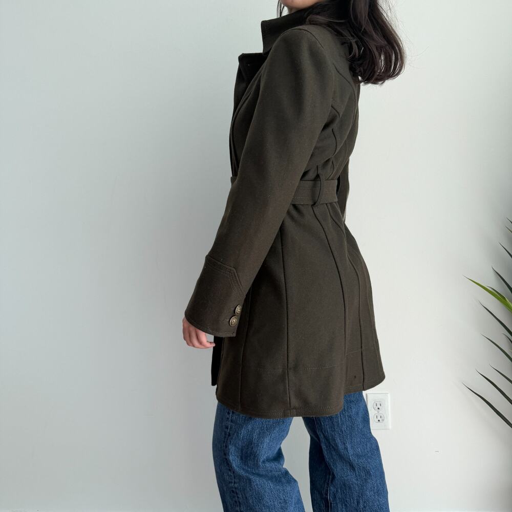 Vintage Worthington Wool Blend Coat Womens Small Green Military Double Breasted - Picture 2 of 14